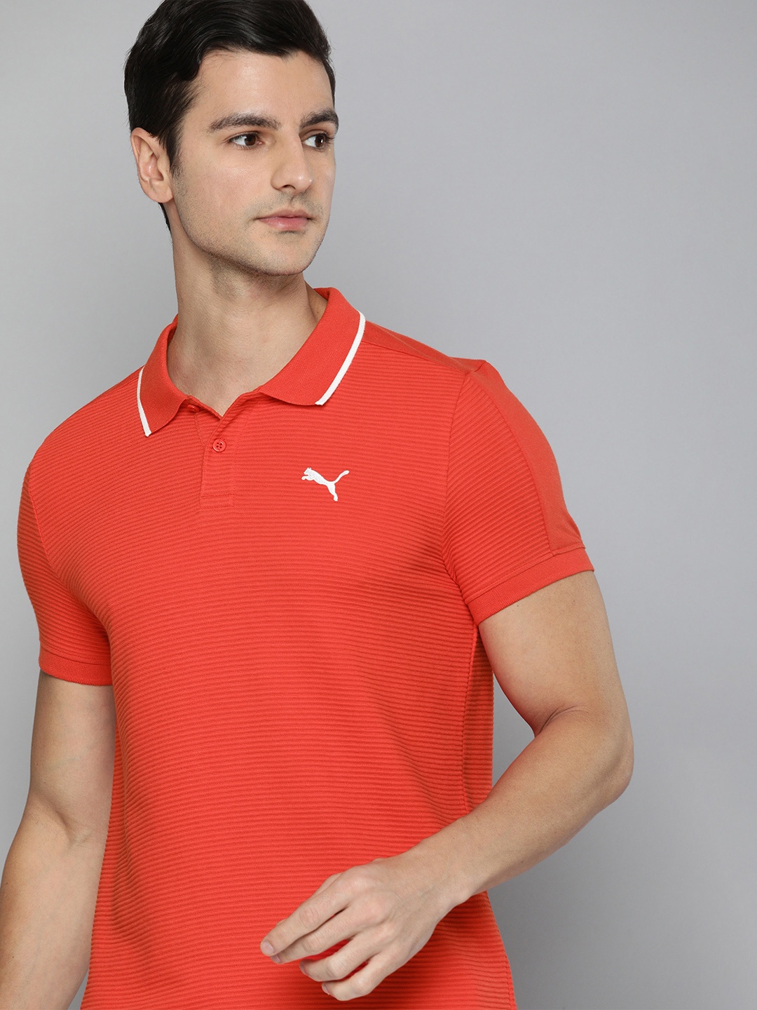 

Puma Men Red Brad Logo Printed Polo Collar Slim Fit T-shirt