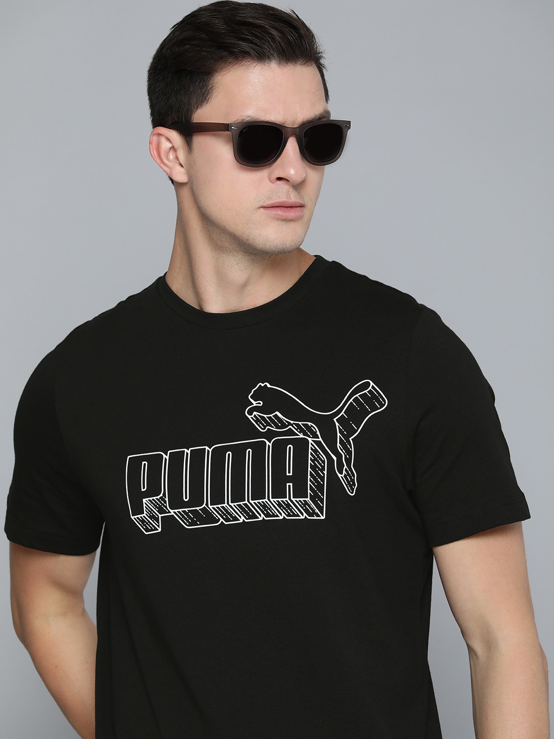 

Puma Men Black & White Logo Graphic Printed T-shirt