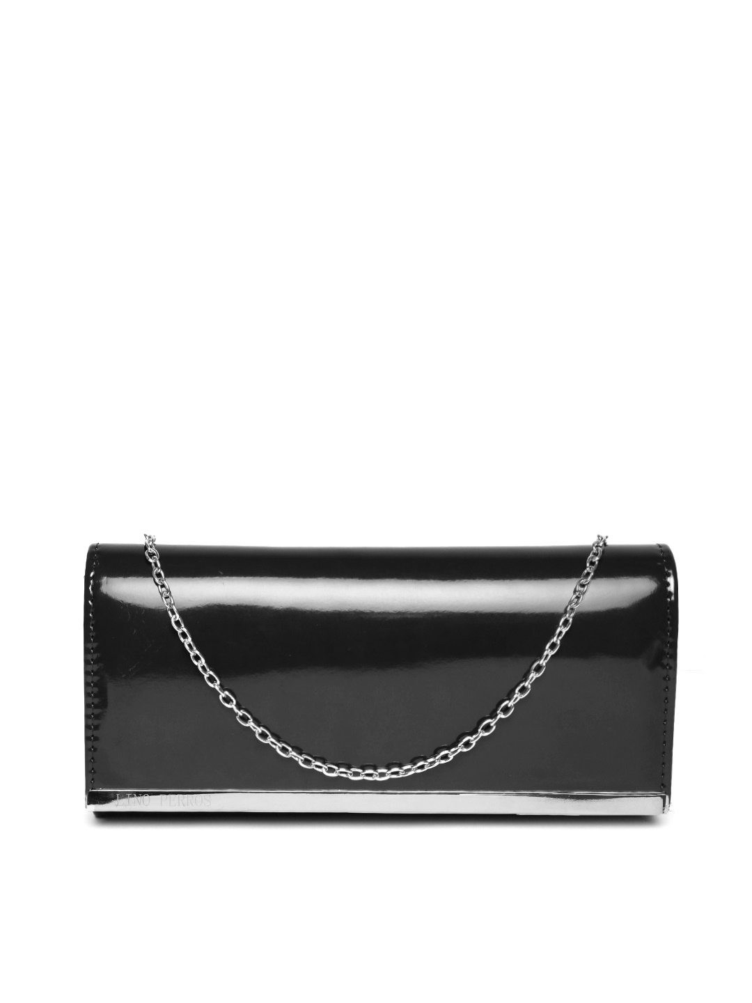 

Lino Perros Black Glossy Clutch with Chain Strap