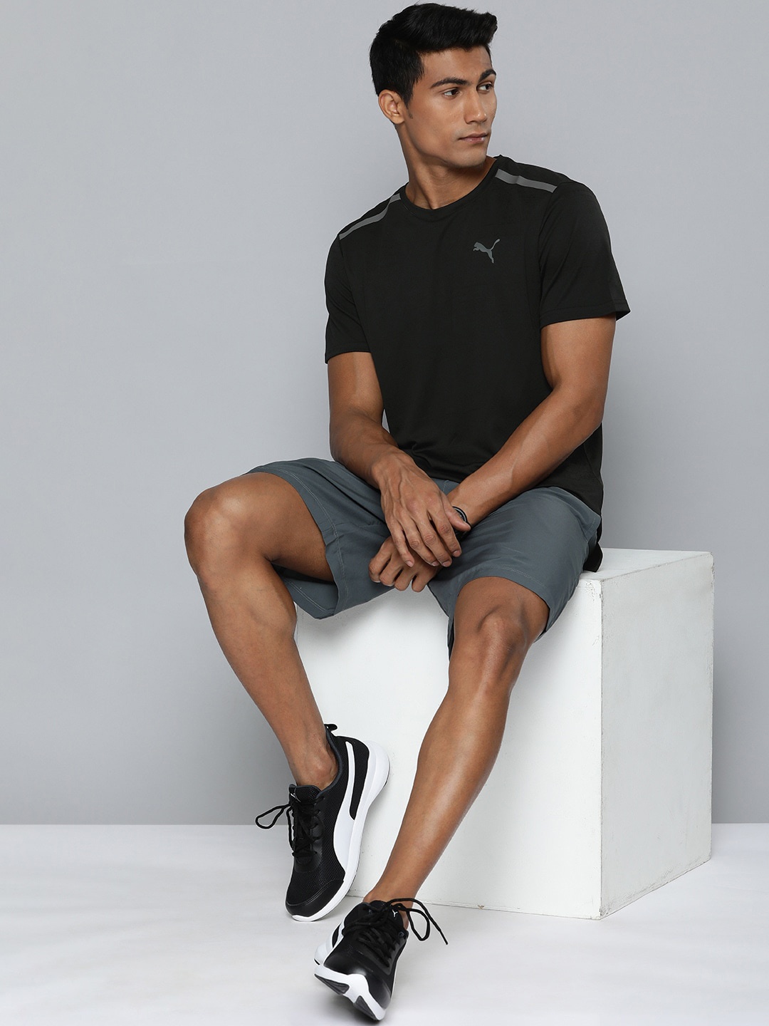 

Puma Men Black & Grey Brand Logo Printed dryCELL T-shirt
