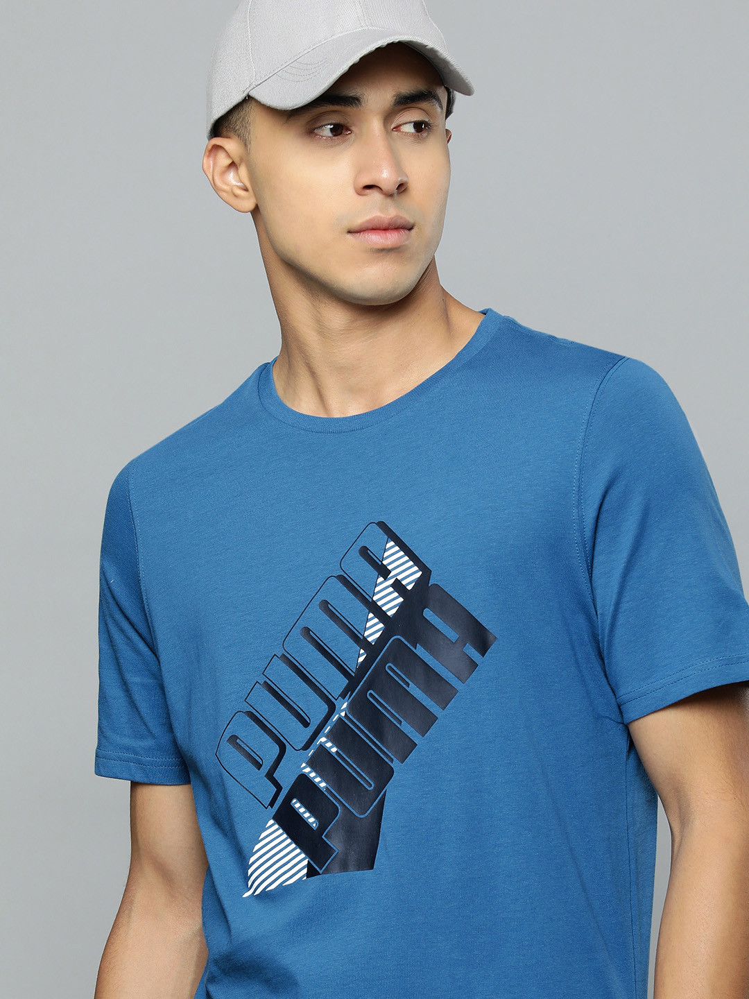 

Puma Men Regular Fit Power Logo Printed Pure Cotton T-shirt, Blue