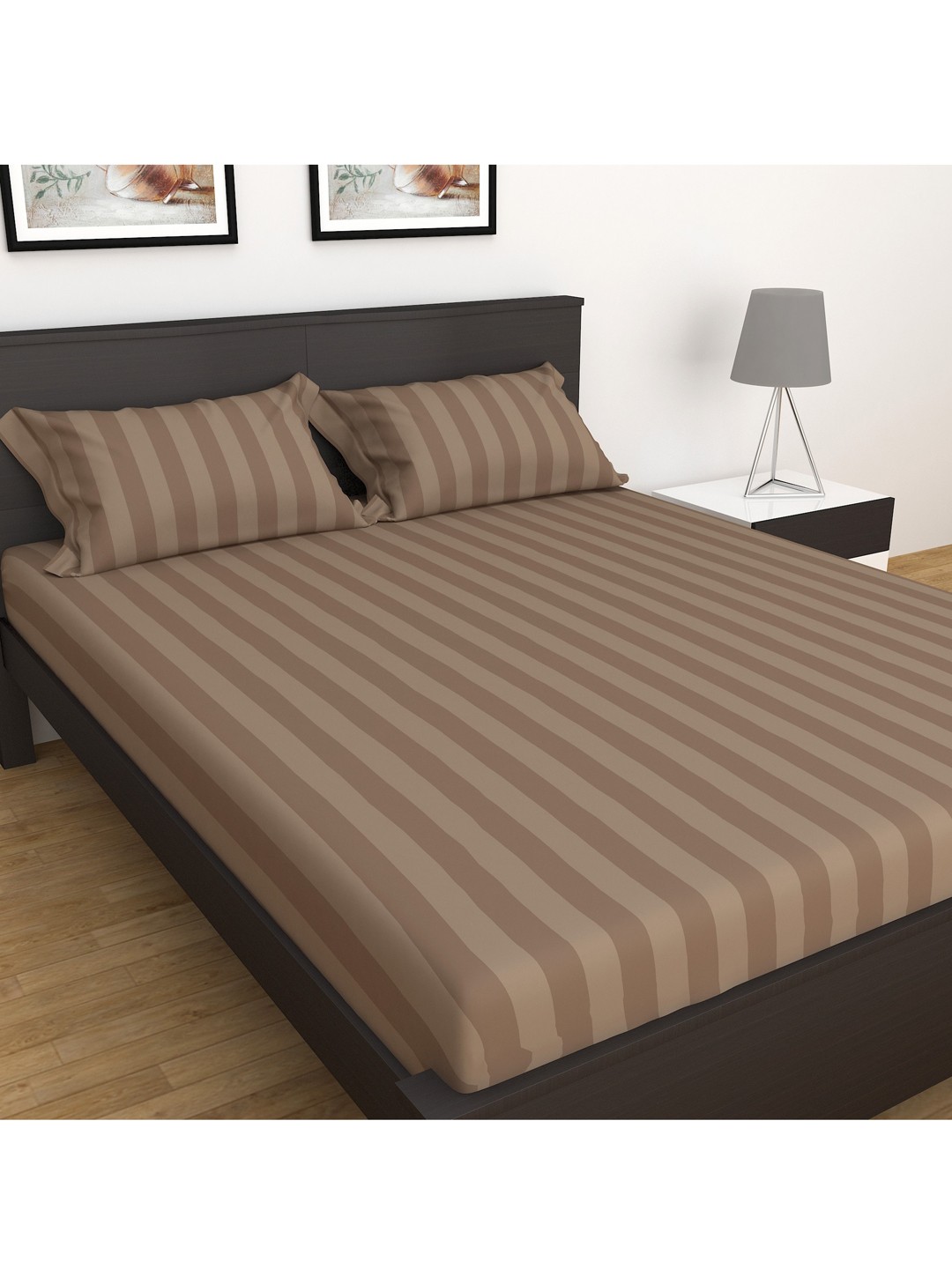 

Home Centre Brown Striped King Bedsheet with 2 Pillow Covers