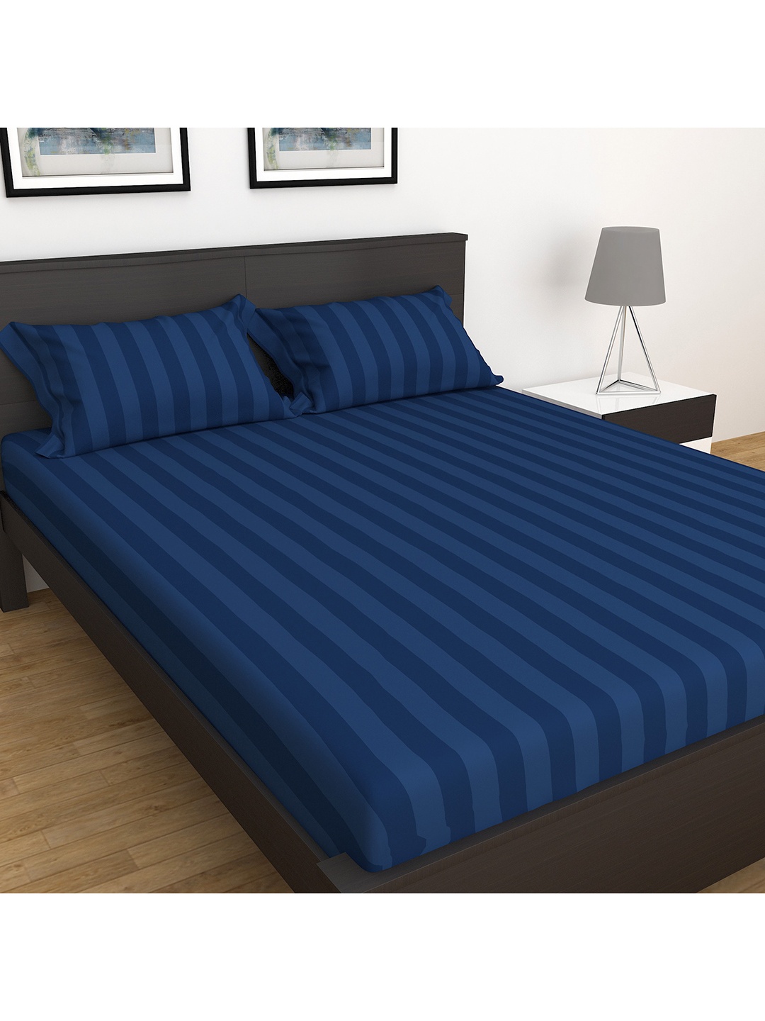 

Home Centre Blue Striped Single Bedsheet with 2 Pillow Covers