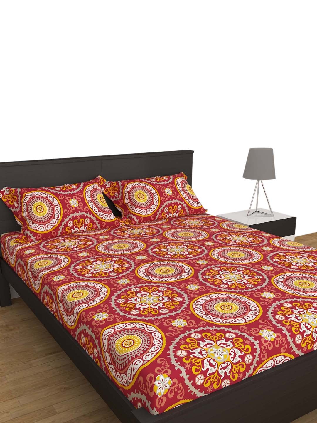 

Home Centre Corsica Printed Cotton 150 TC Queen Bedsheet with 2 Pillow Covers, Red