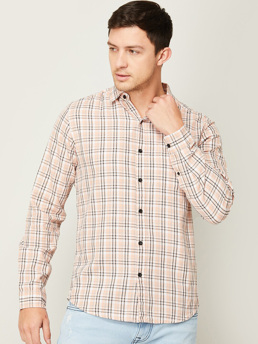 

Forca by Lifestyle Men Pink Checked Casual Shirt