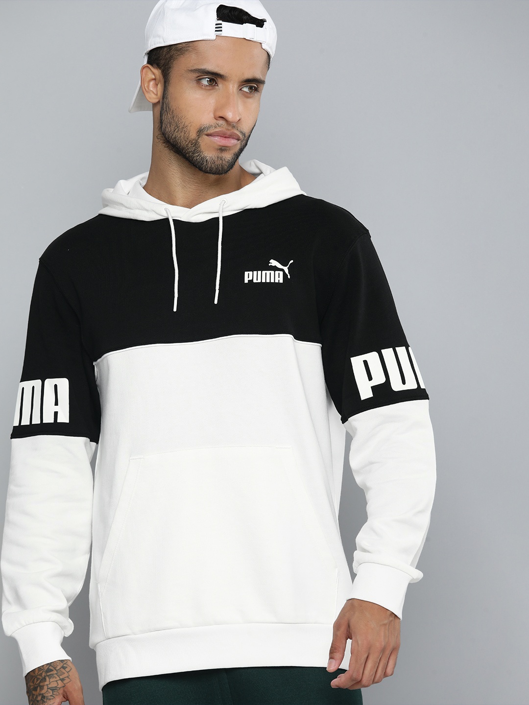 

Puma Men White & Black Colourblocked Regular Fit Power Hoodie Sweatshirt