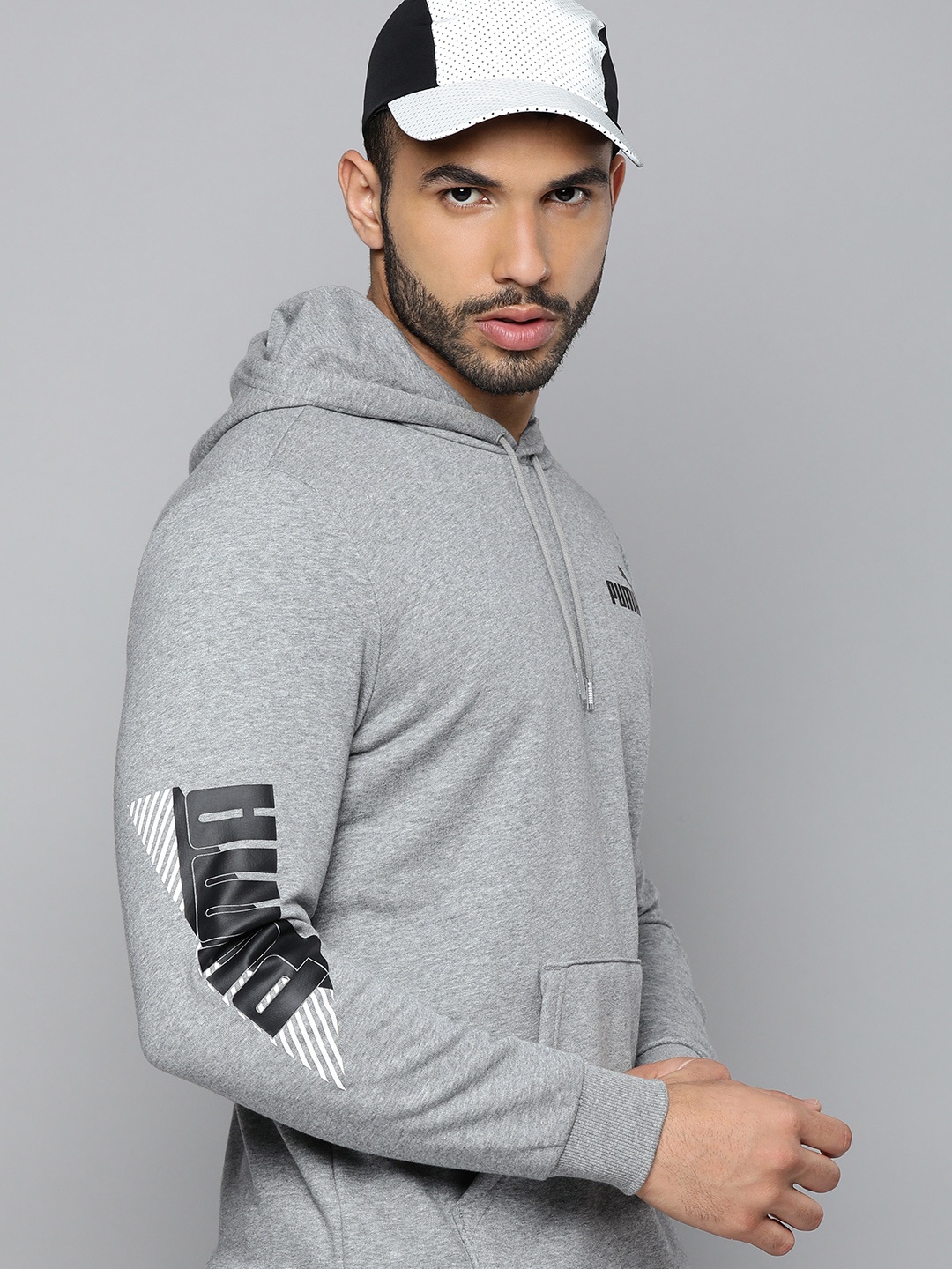 

Puma Men Grey Melange Hooded Power Logo Regular Fit Sweatshirt