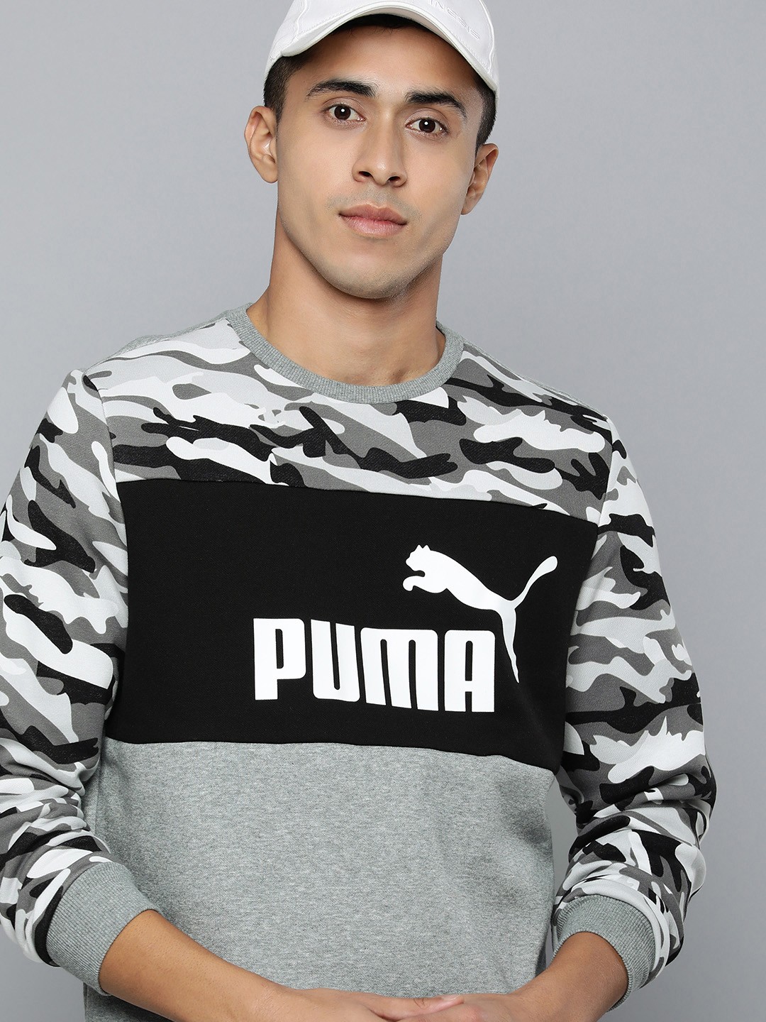 

Puma Men Black & Grey Melange Camouflage Printed Regular Fit Sweatshirt