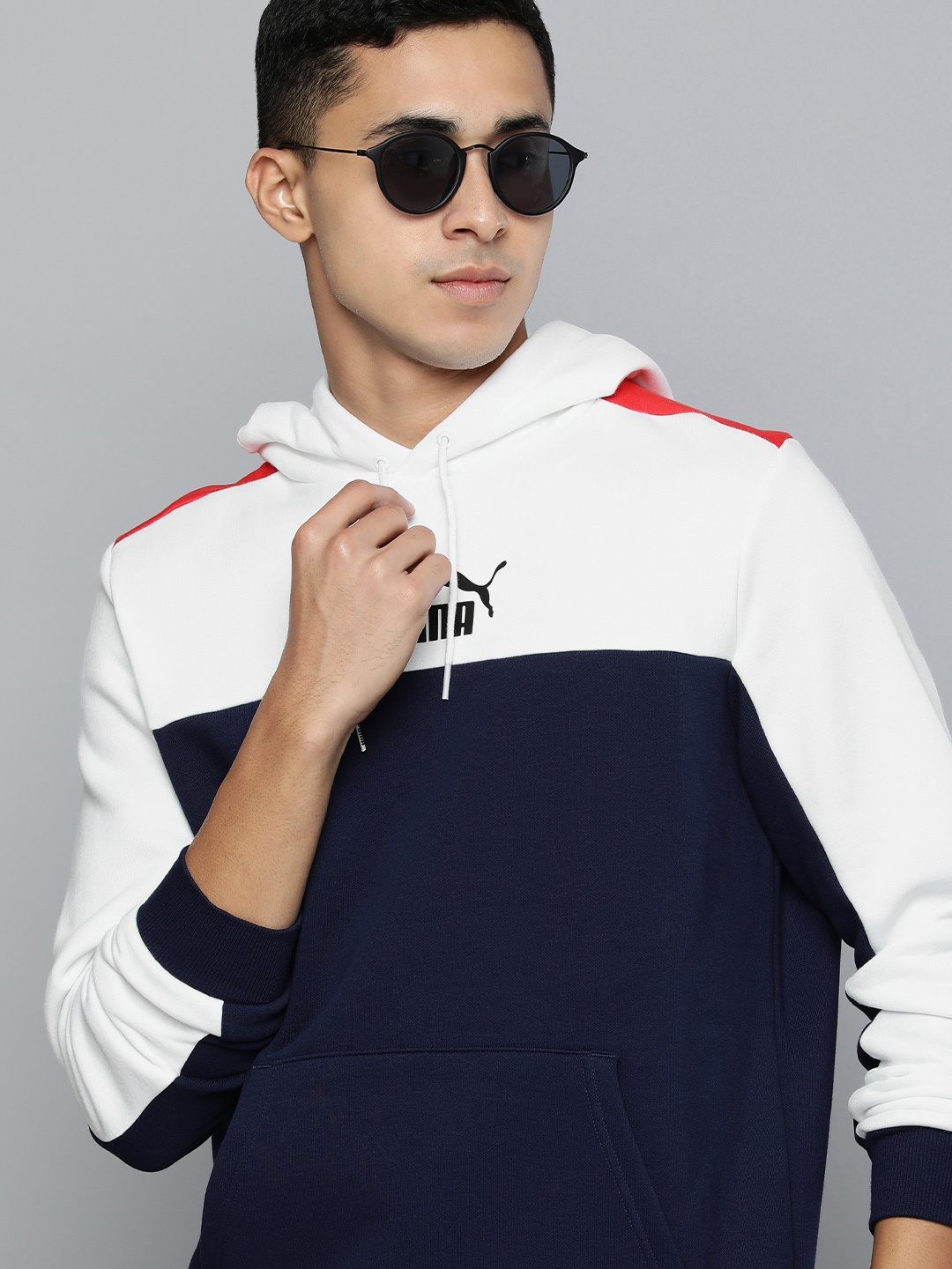 

Puma Men Colourblocked Essential+ Block Hooded Regular Fit Sweatshirt, Navy blue