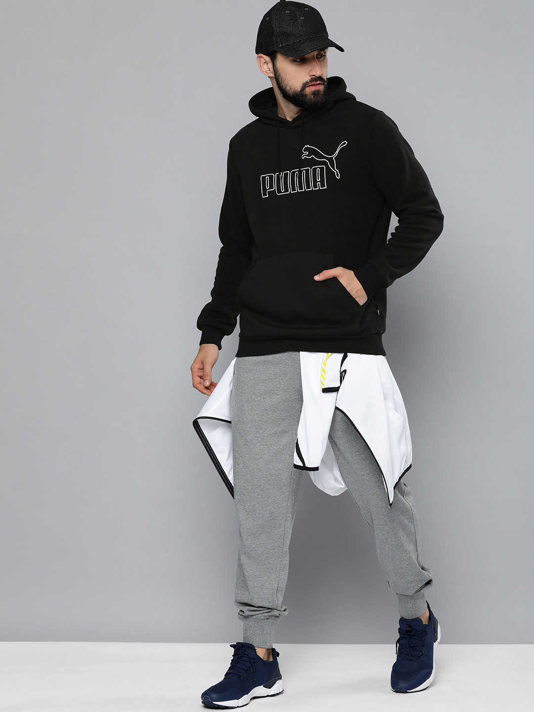 

Puma Men Regular Fit Brand Logo Embroidered Essential Polar Fleece Hooded Sweatshirt, Black