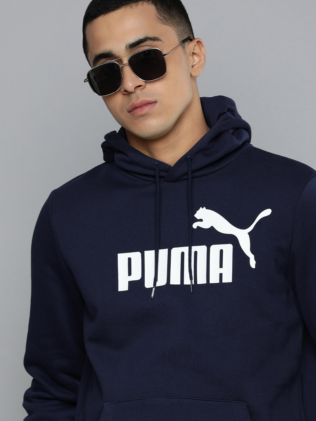 

Puma Men Dark Blue Essential Big Logo Regular Fit Printed Hooded Sweatshirt