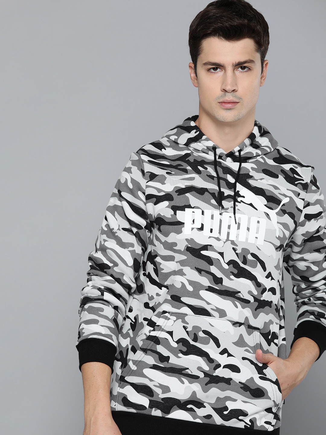 

Puma Men Regular Fit Camouflage Printed Essential Hooded Sweatshirt, Black