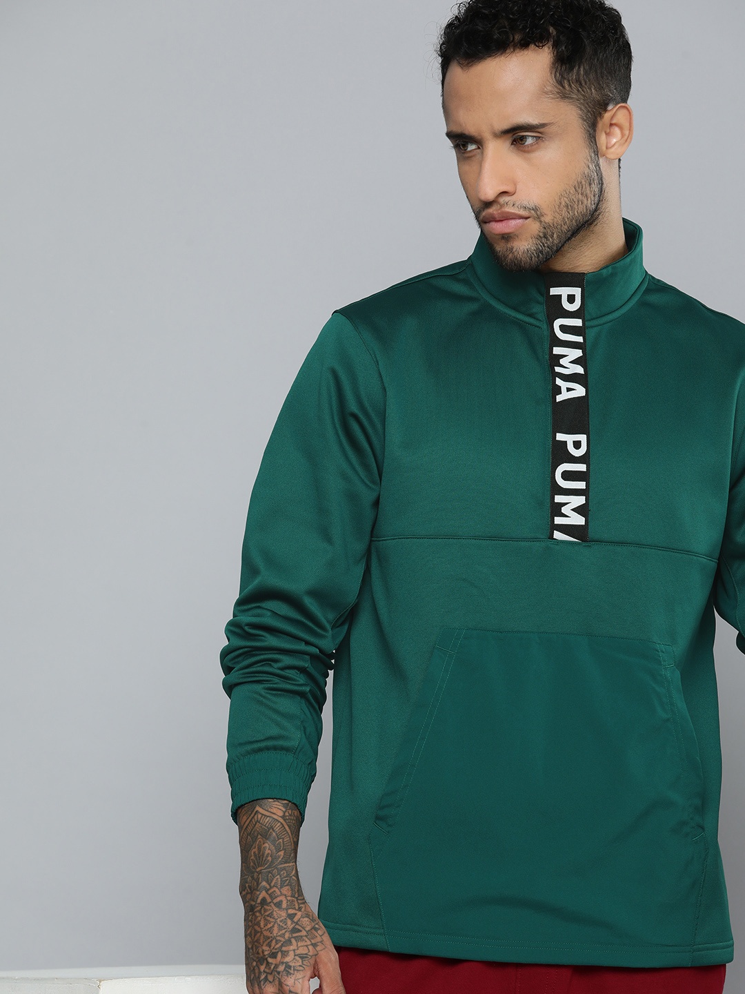 

Puma Men Teal Green Solid WarmCELL Fit Pwrfleece Midlayer Training Sweatshirt with Taping