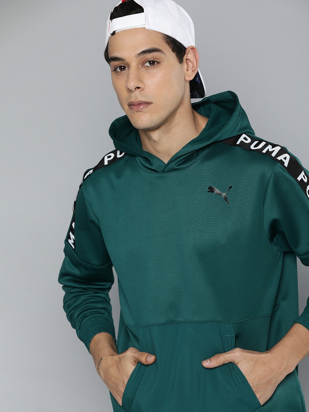 

Puma Men FIT PWRFLEECE Brand Logo Placement Print Hooded Sweatshirt, Teal