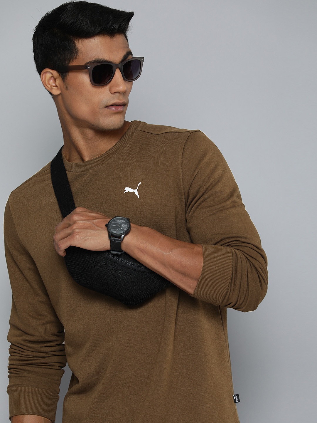 

Puma Men Olive Green Crew Regular Fit Sweatshirt with Printed Detail