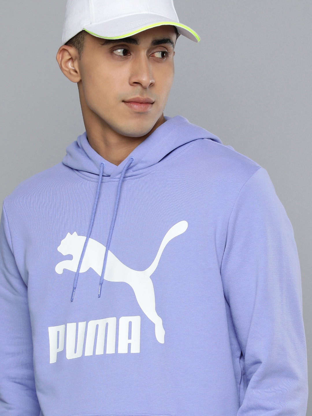 

Puma Men Lavender & White Brand Logo Printed Hooded Sweatshirt