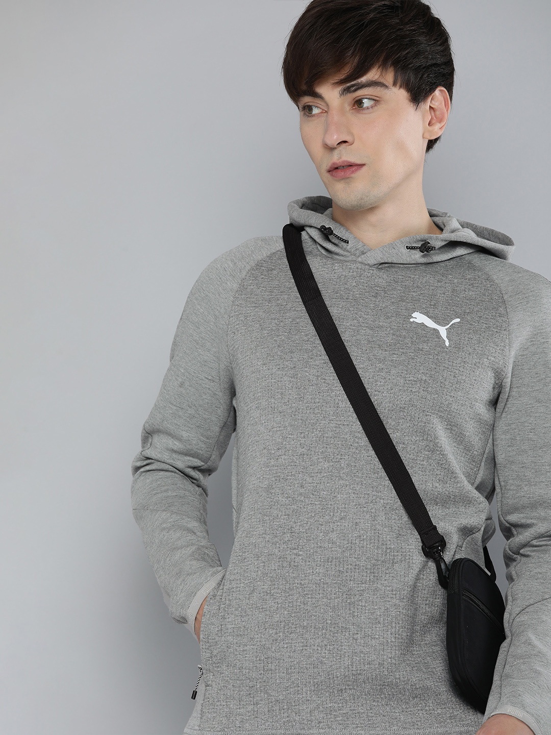 

Puma Men Self Design Evostripe Hooded Slim Fit Sweatshirt, Grey melange