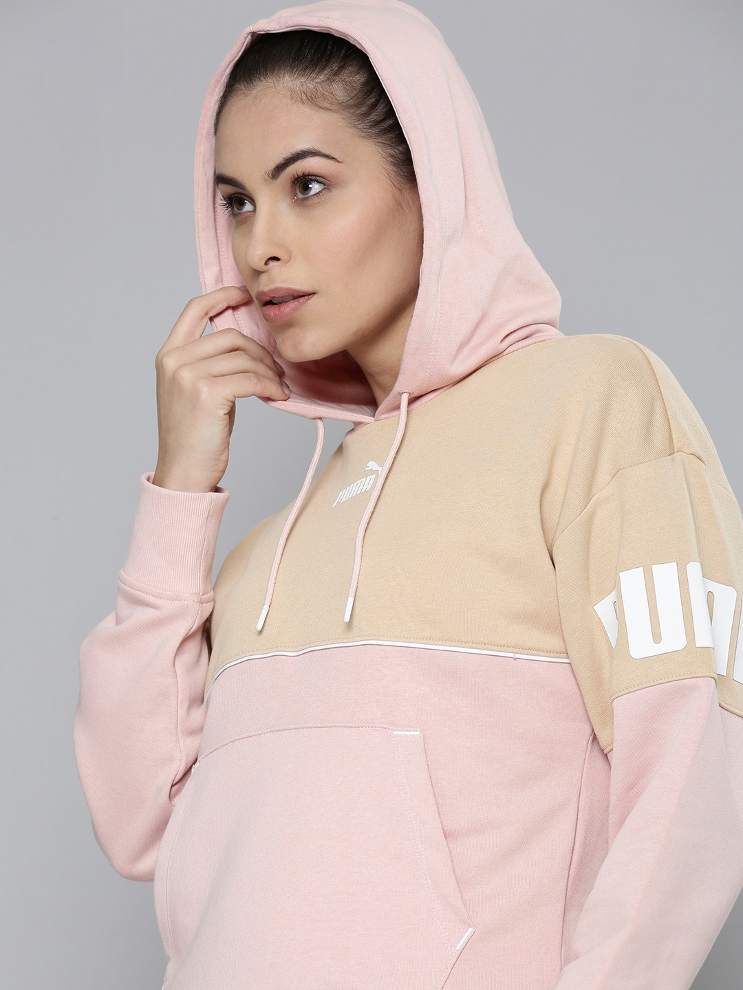 

Puma Women Beige & Pink Colourblocked Hoodie Sweatshirt