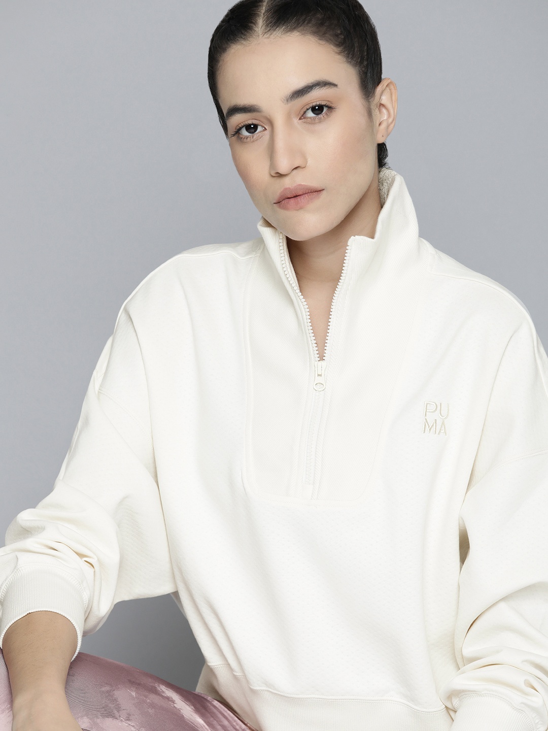 

Puma Women Oversized Fit Infuse Half-Zip Sweatshirt, White