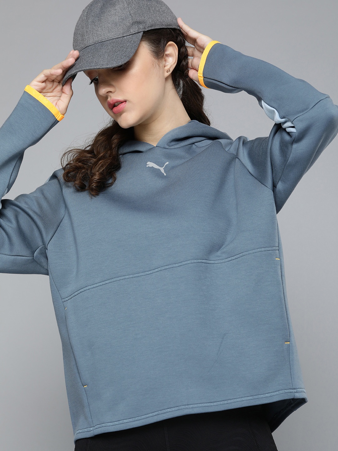 

Puma Women Grey Evostripe Hooded Relaxed Fit Sweatshirt