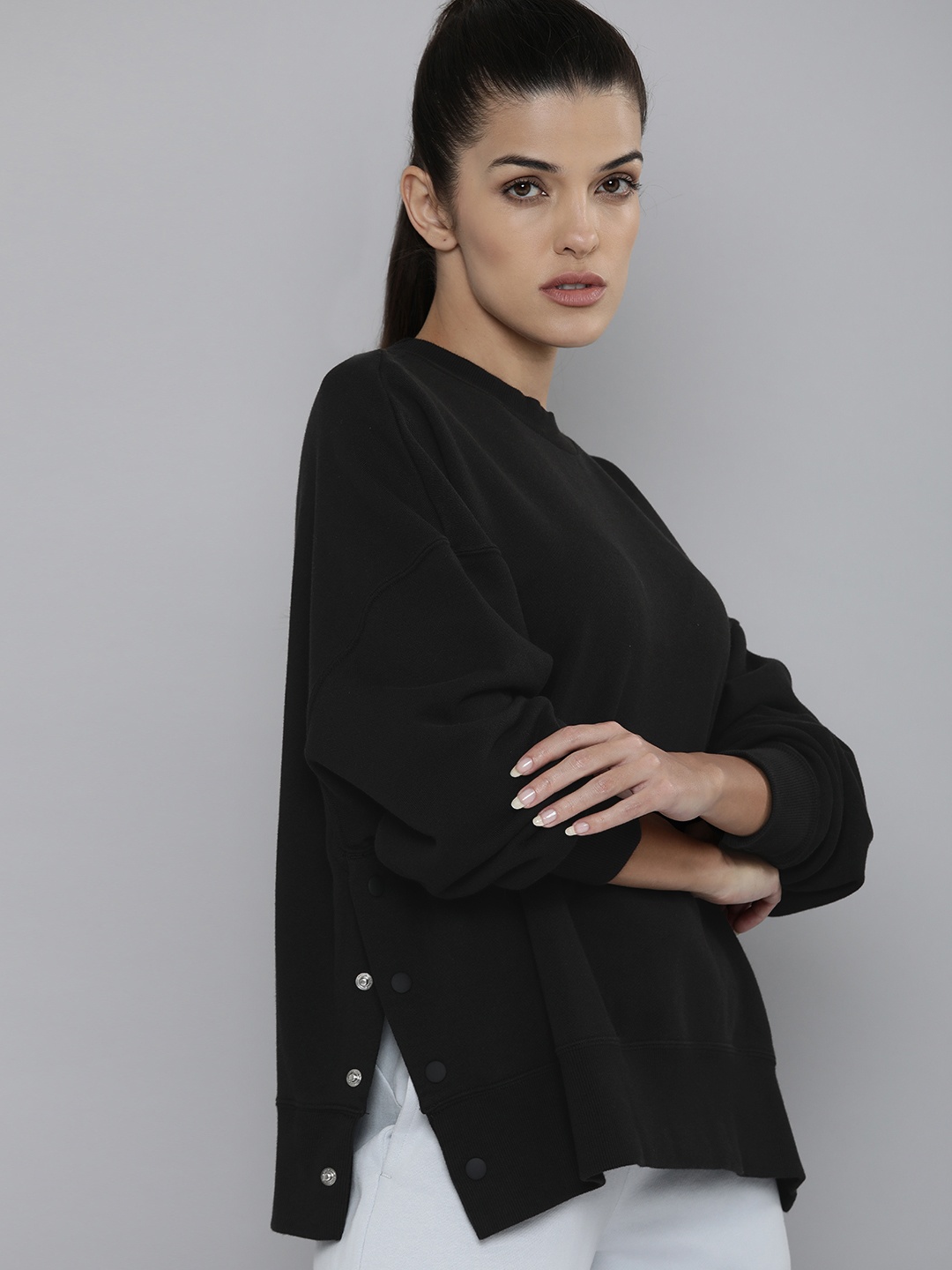 

Puma Solid Pure Cotton Oversized Sweatshirt, Black