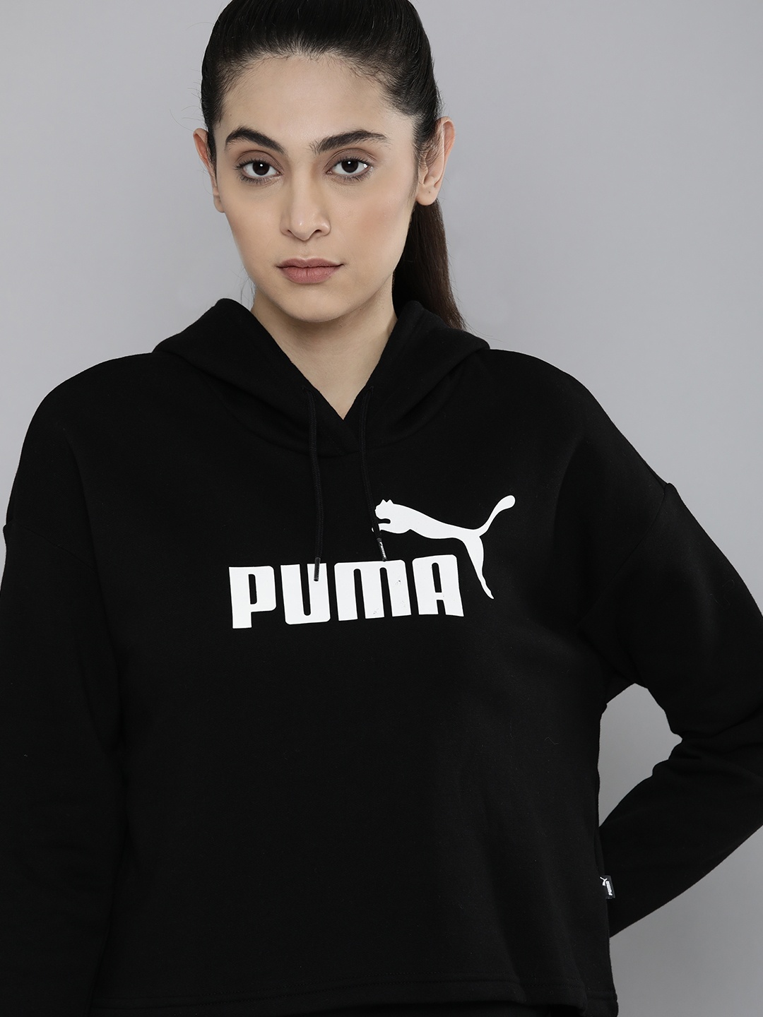 

Puma Women Black Printed Pure Cotton Hooded Sweatshirt