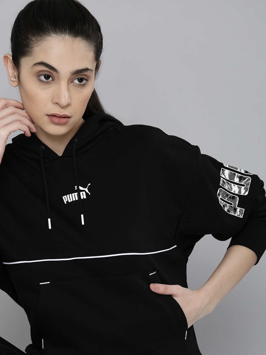

Puma Women Black Solid Hooded Power Safari Sweatshirt