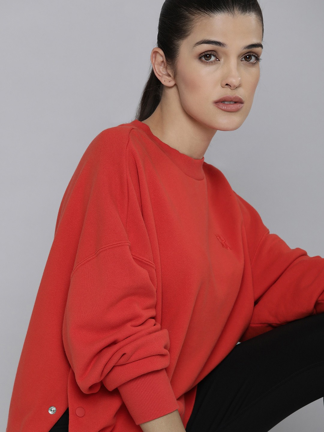 

Puma Women Red Solid Pure Cotton Oversized Sweatshirt