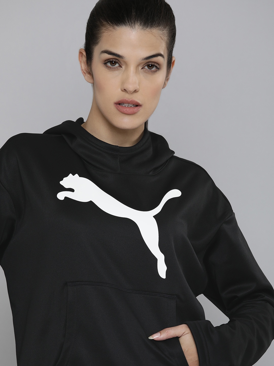 

Puma Women Regular Fit FavPWR Fleece Printed Hooded Sweatshirt, Black