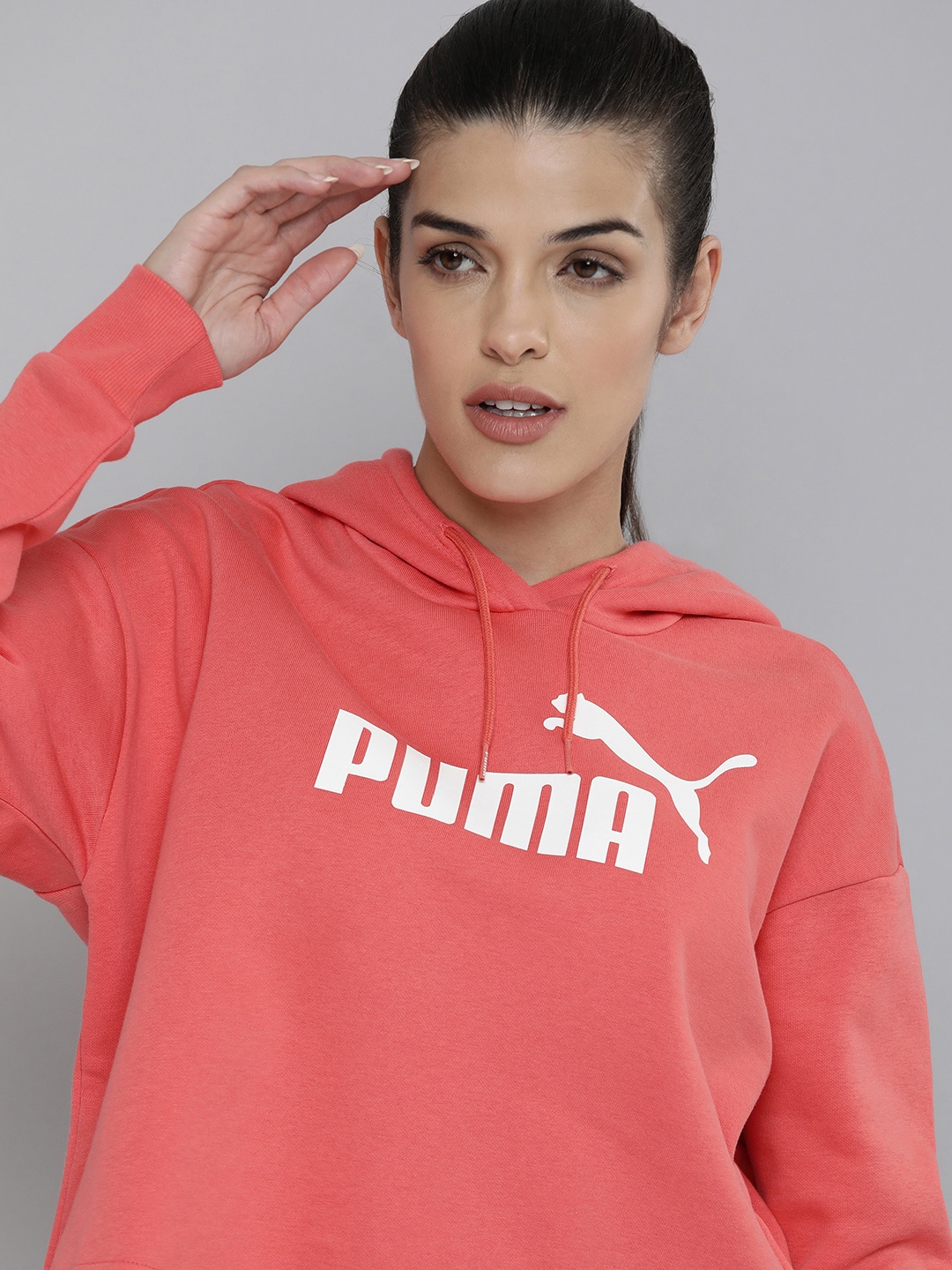 

Puma Women Pink Brand Logo Printed Hooded Sweatshirt