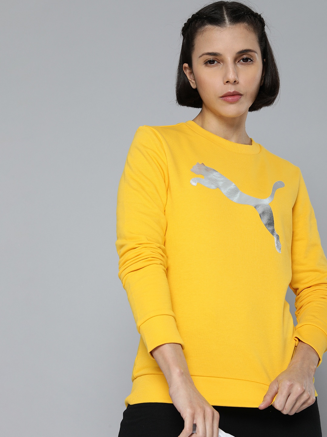 

Puma Women Yellow Brand Logo Printed Casual Sweatshirt