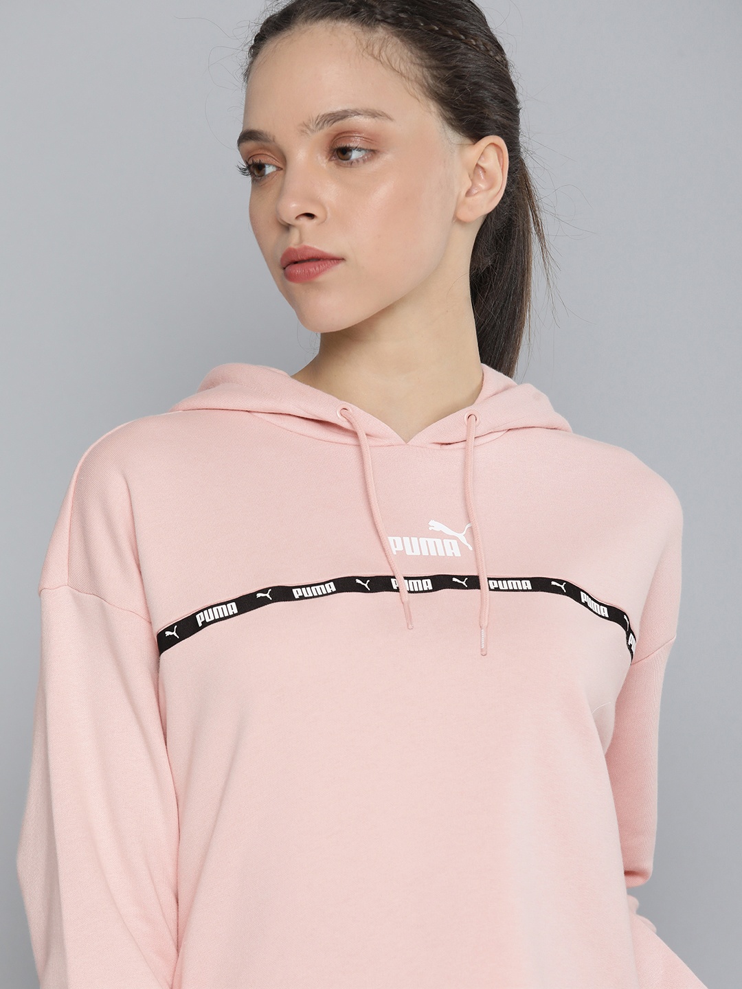 

Puma Women Pink Power Tape Hooded Relaxed Fit Sweatshirt