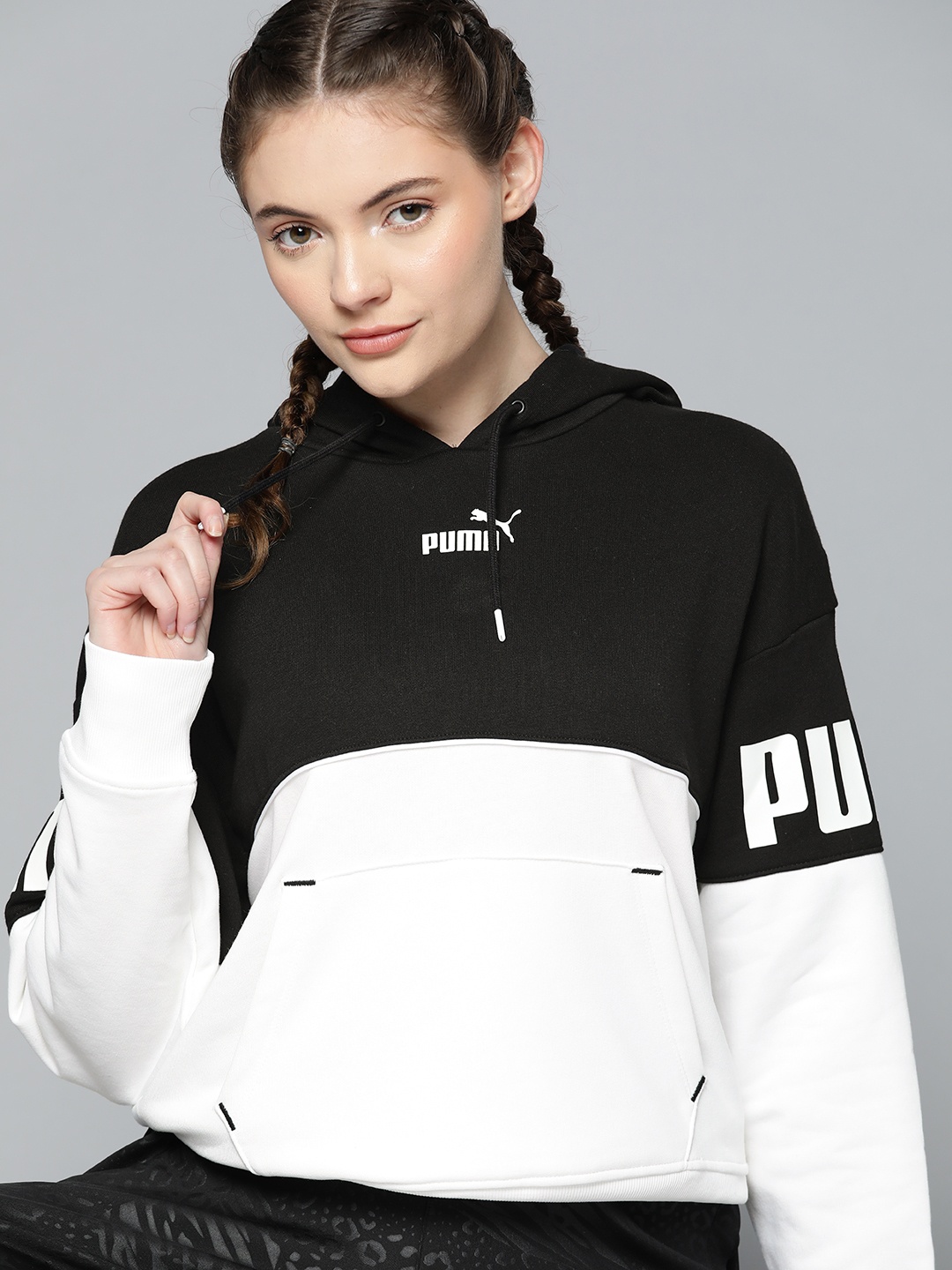 

Puma Women Black & White Power Colourblocked Hoodie Sweatshirt