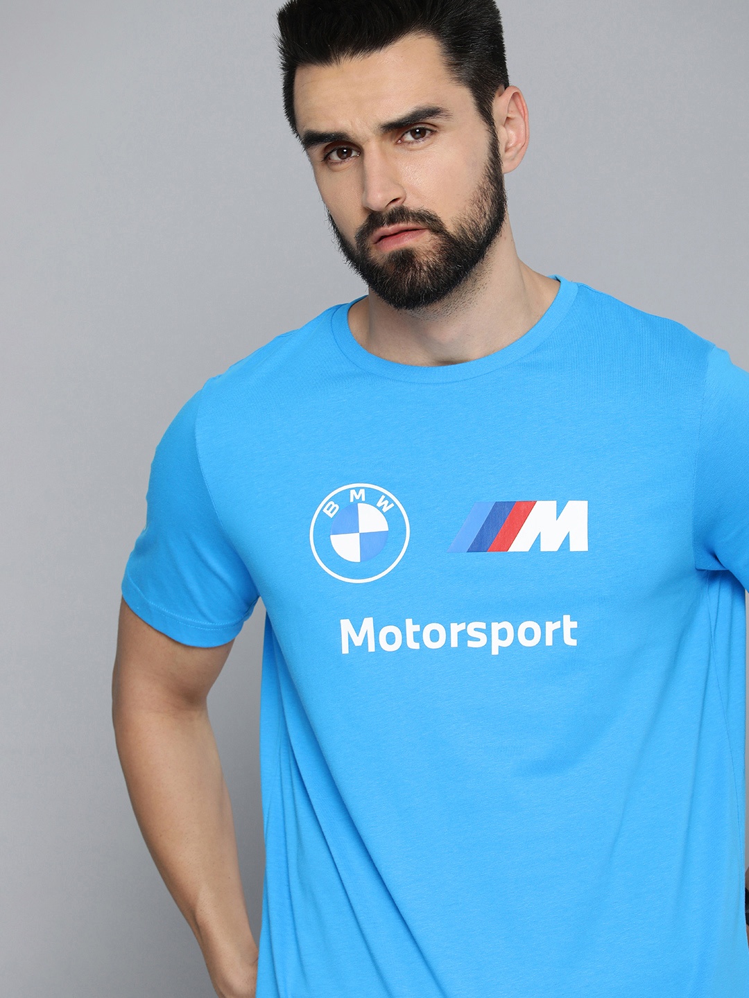 

PUMA Motorsport Men Blue Brand Logo BMW Motorsport Printed Pure Cotton T-shirt
