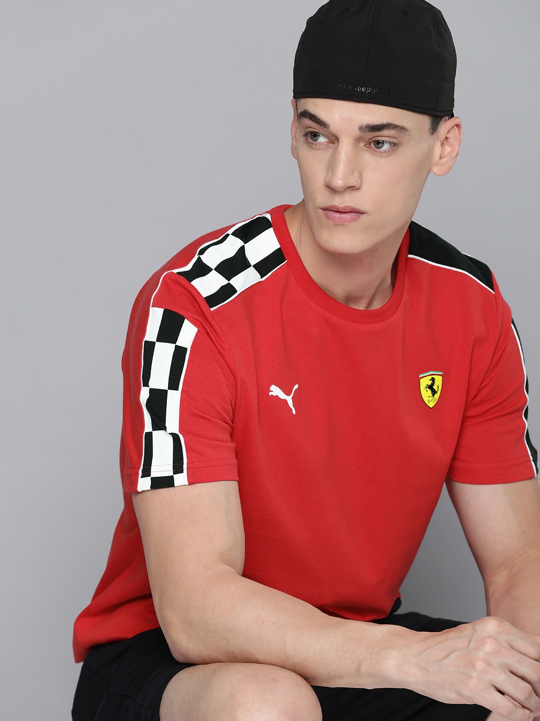 

PUMA Motorsport Men Red Pure Cotton Ferrari Race MT7 T-shirt with Printed Detail