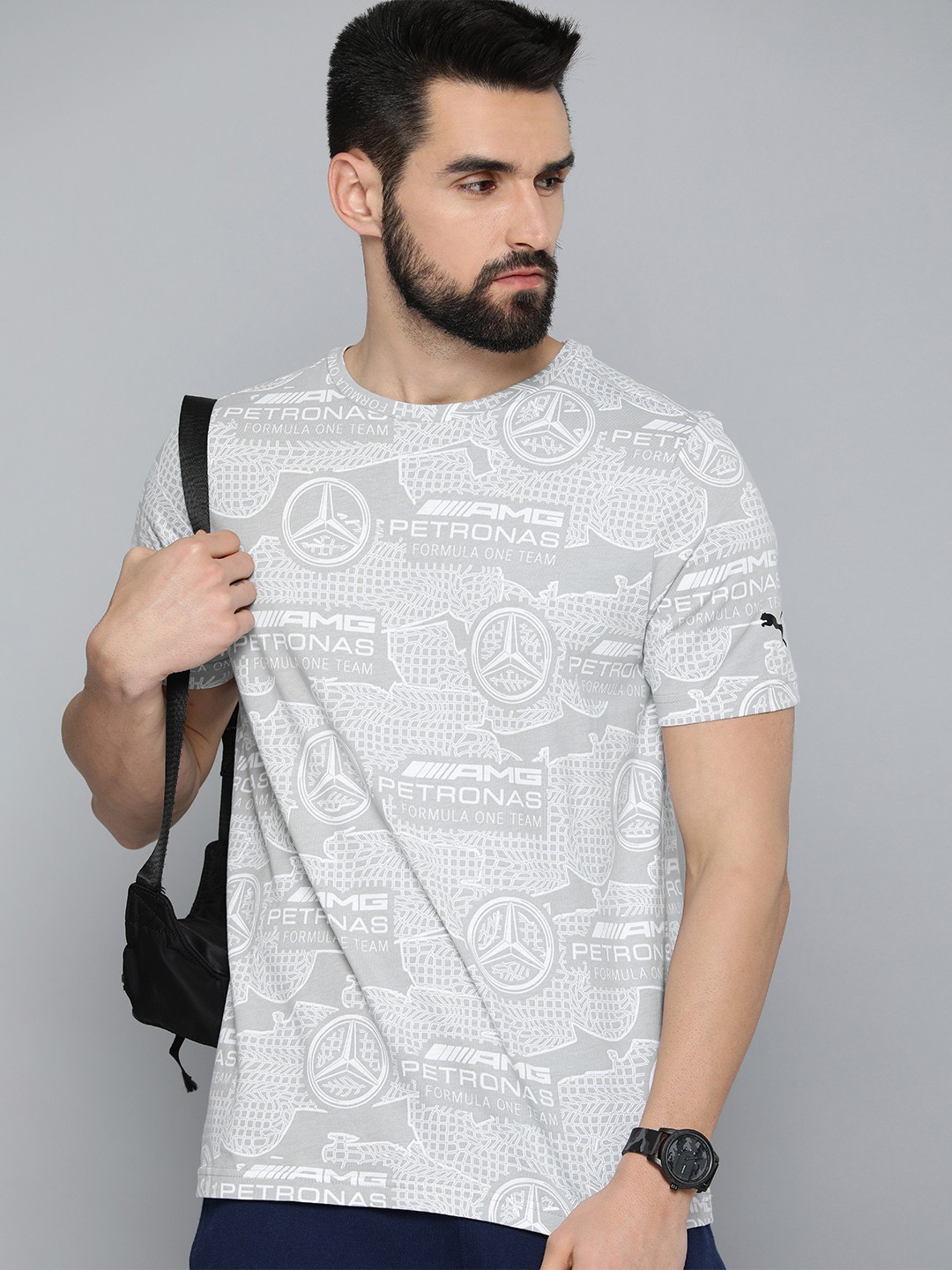 

PUMA Motorsport Men Brand Logo Mercedes AMG Petronas Printed Regular Fit T-shirt, Grey