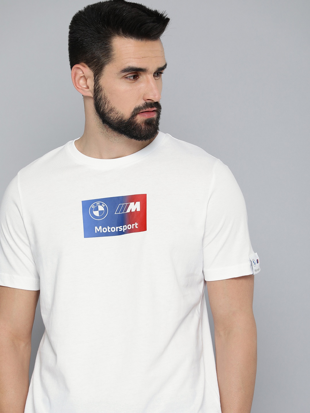 

PUMA Motorsport Men White & Blue BMW Motorsport Logo Printed T-shirt
