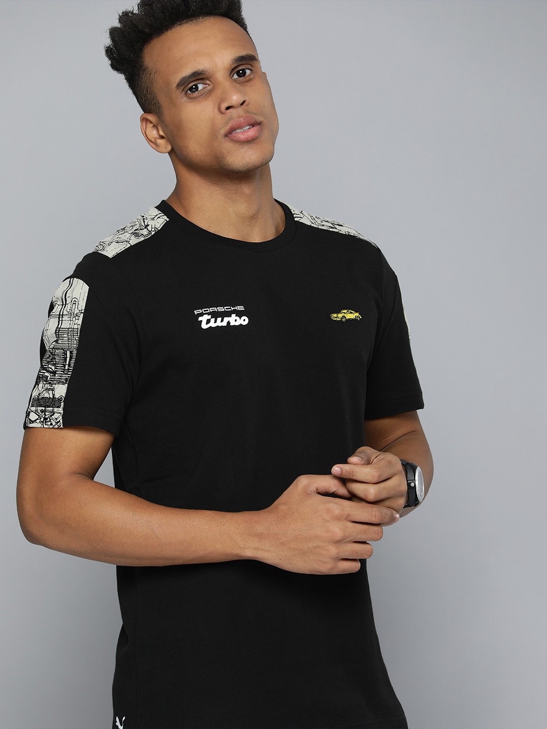 

PUMA Motorsport Men Black Brand Logo Porsche Printed Pure Cotton T-shirt