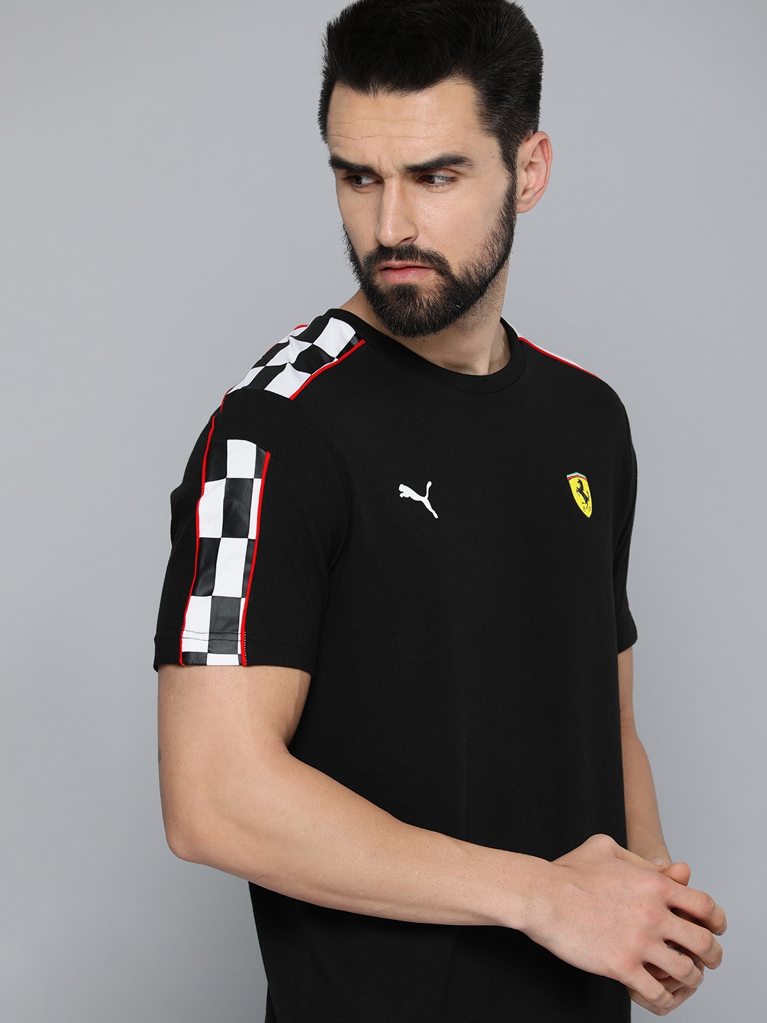 

PUMA Motorsport Men Black Ferrari Race MT7 Print Detail Pure Cotton T-shirt