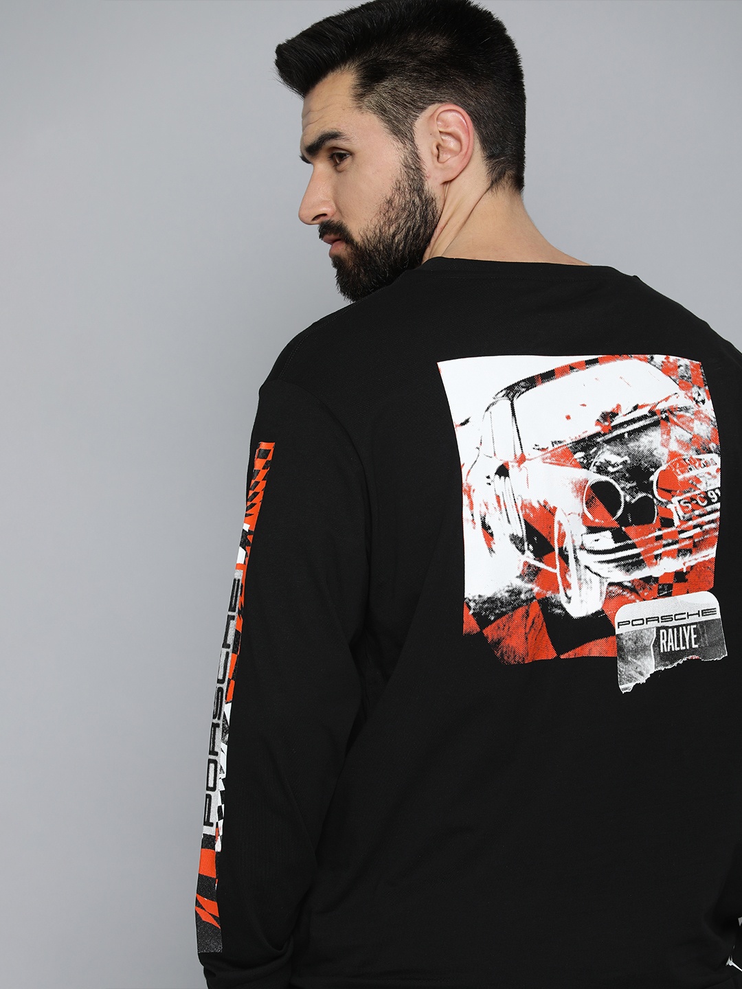 

PUMA Motorsport Men Black PL Statement LS Print Drop-Shoulder Sleeves Pure Cotton T-shirt