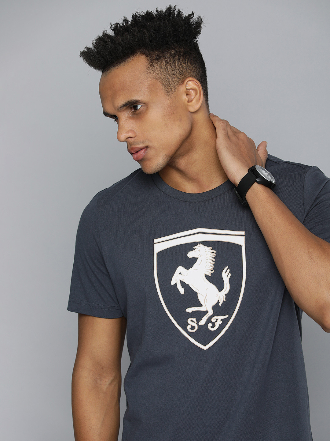 

PUMA Motorsport Men Navy Blue & White Ferrari Race Big Shield Printed Motorsport T-shirt
