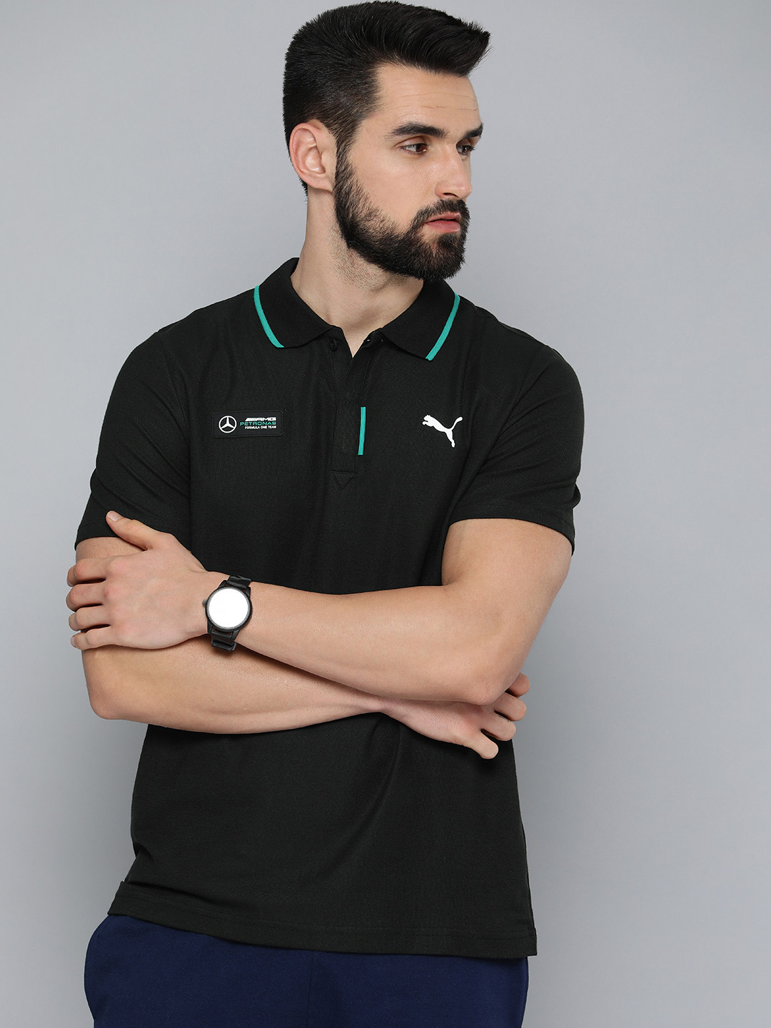 

PUMA Motorsport Men Regular Fit Mercedes AMG Petronas Polo Collar T-shirt, Black