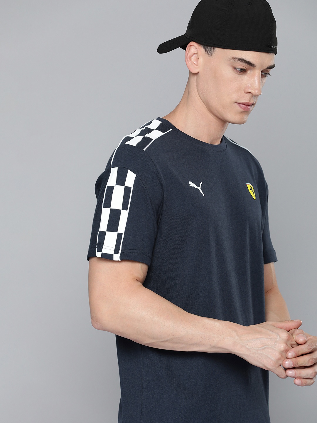 

PUMA Motorsport Men Navy Blue Pure Cotton Ferrari Race MT7 T-shirt with Printed Detail