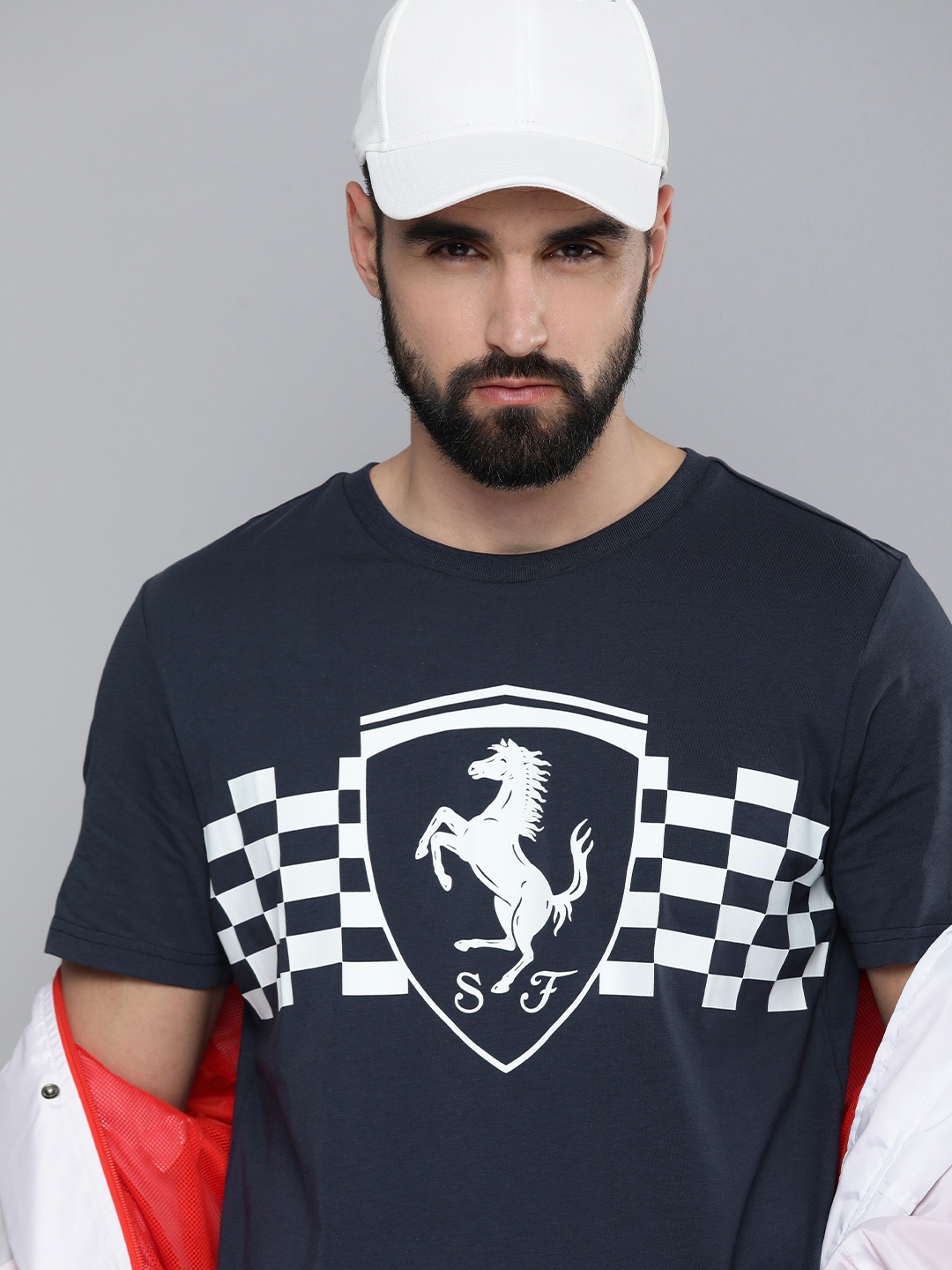 

PUMA Motorsport Men Navy Blue Printed Ferrari Race ton Shield Pure Cotton T-shirt