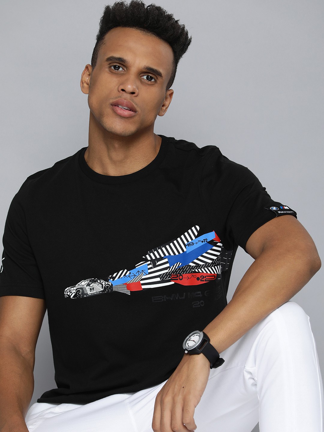 

PUMA Motorsport Men Black Brand Logo BMW Motorsport Printed Pure Cotton T-shirt