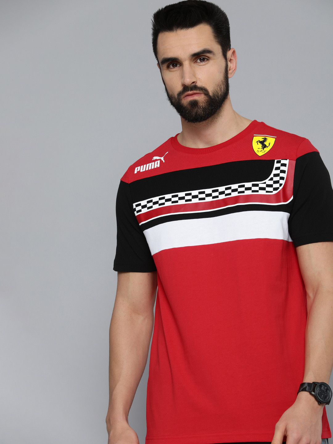 

PUMA Motorsport Men Red & White Scuderia Ferrari Formula 1 Printed Pure Cotton Motorsports T-shirt