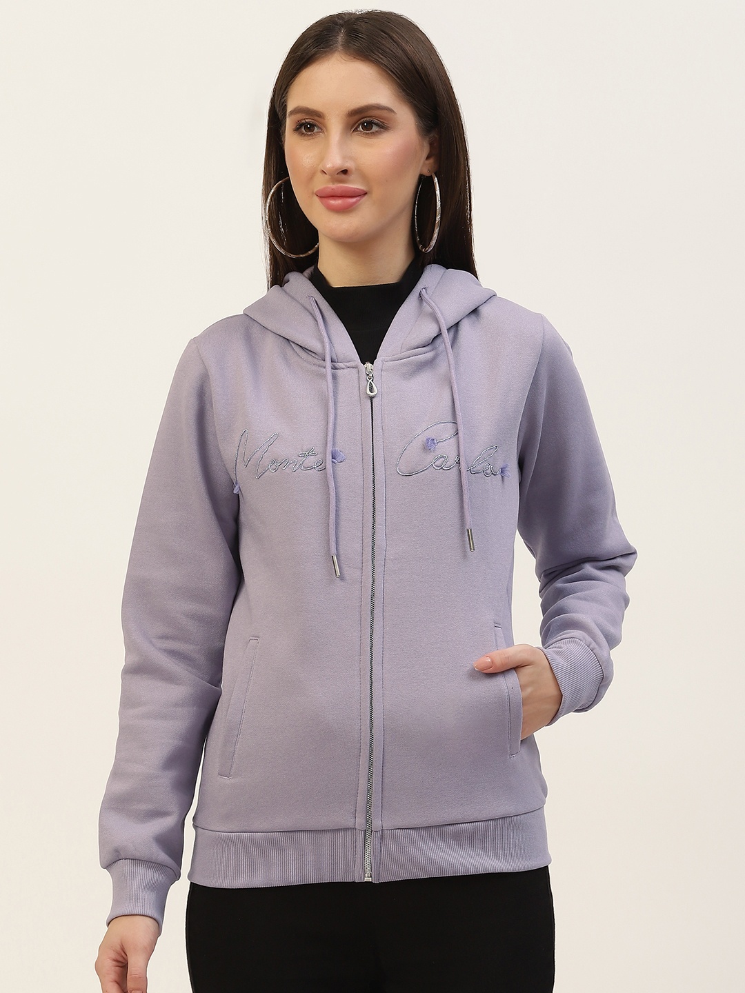 

Monte Carlo Women Lavender Embroidered Hooded Sweatshirt