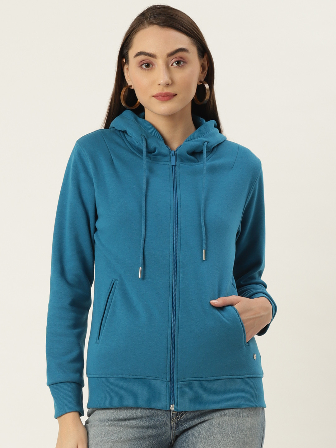 

Monte Carlo Women Teal Blue Solid Hooded Sweatshirt