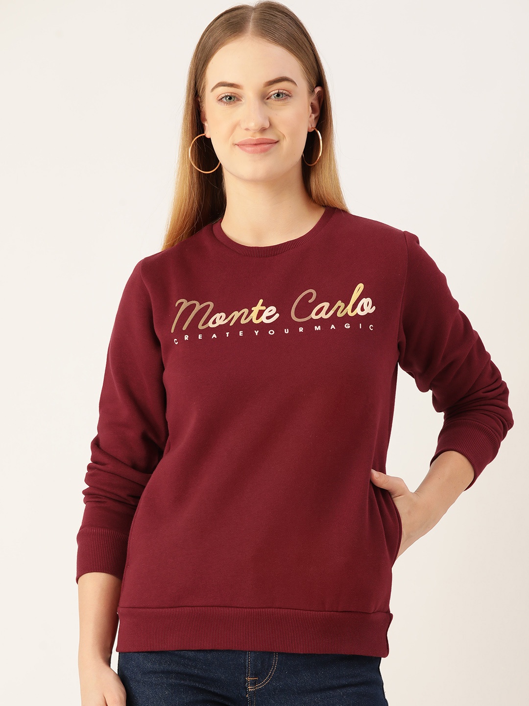 

Monte Carlo Women Maroon Printed Sweatshirt