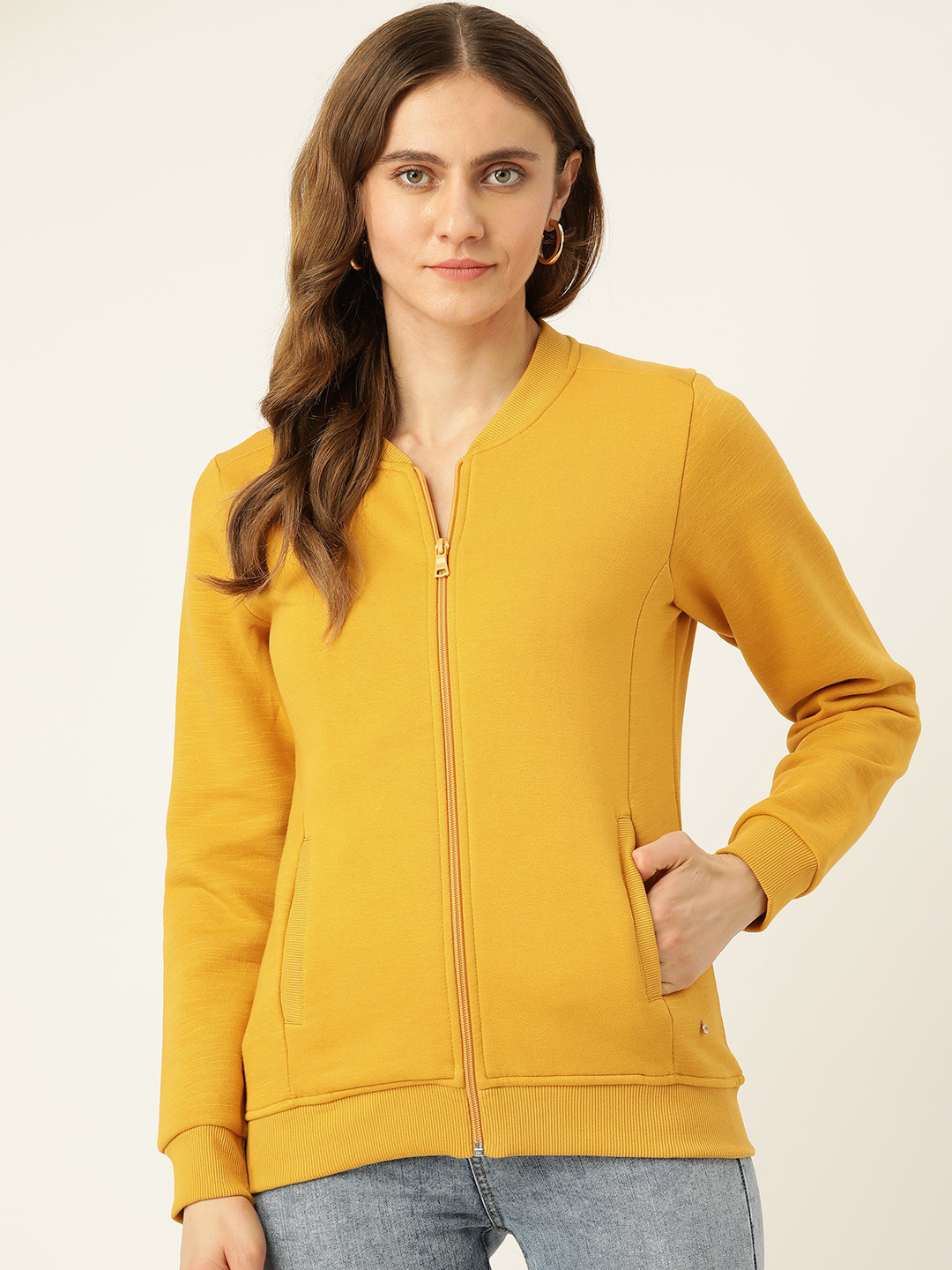 

Monte Carlo Women Mustard Yellow Solid Sweatshirt